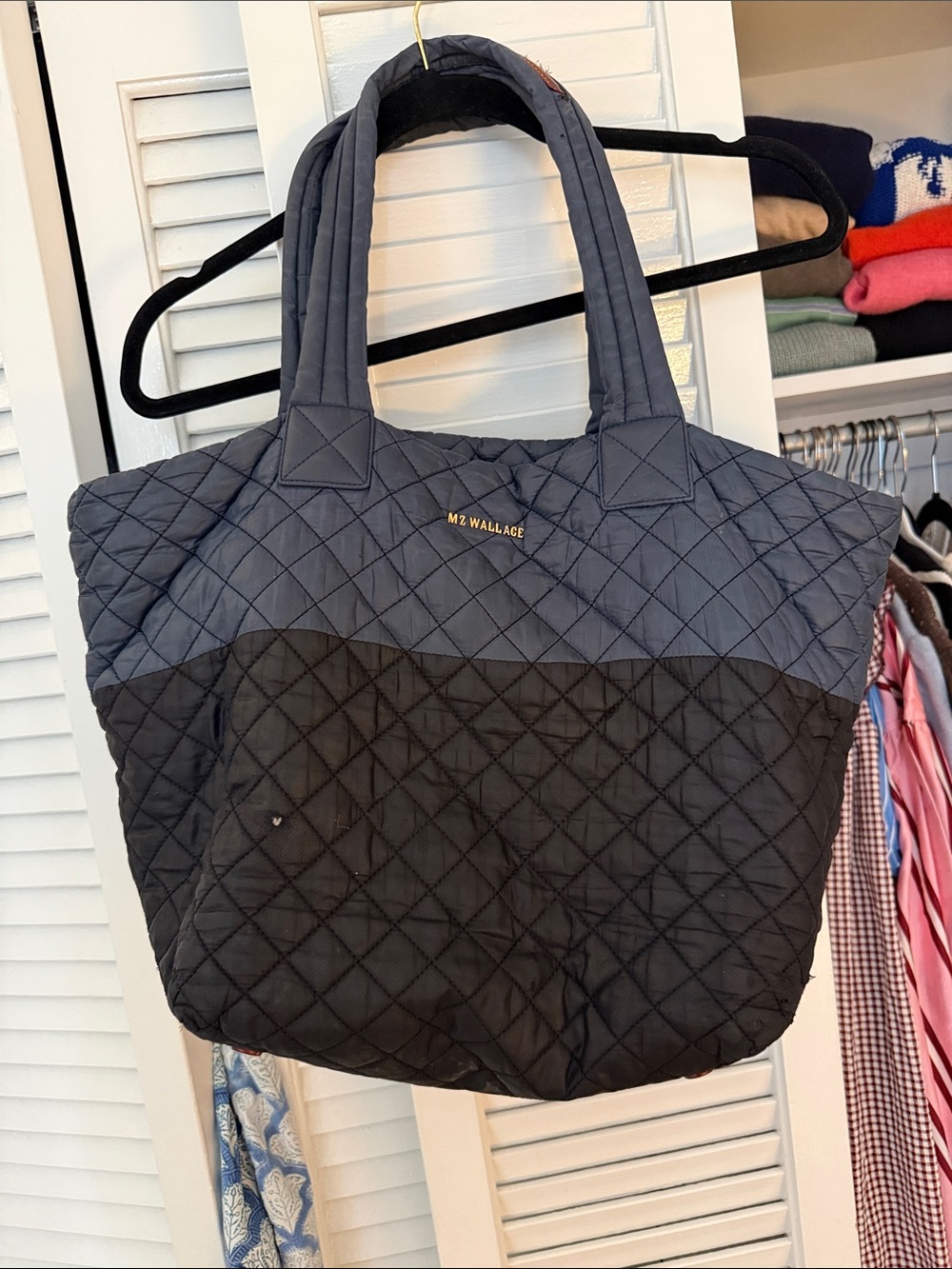 MZ Wallace Quilted Two-Tone Charcoal & Black Tote size medium